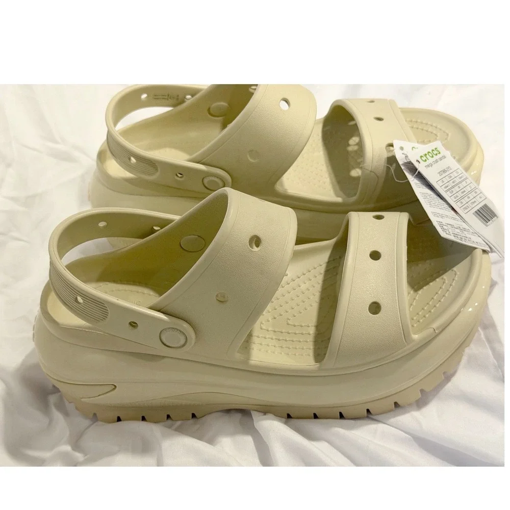Crocs Mega Crush Sandal Bone Platform‎ Wedge W11 M9 Beige NEW Resortwear 106-05